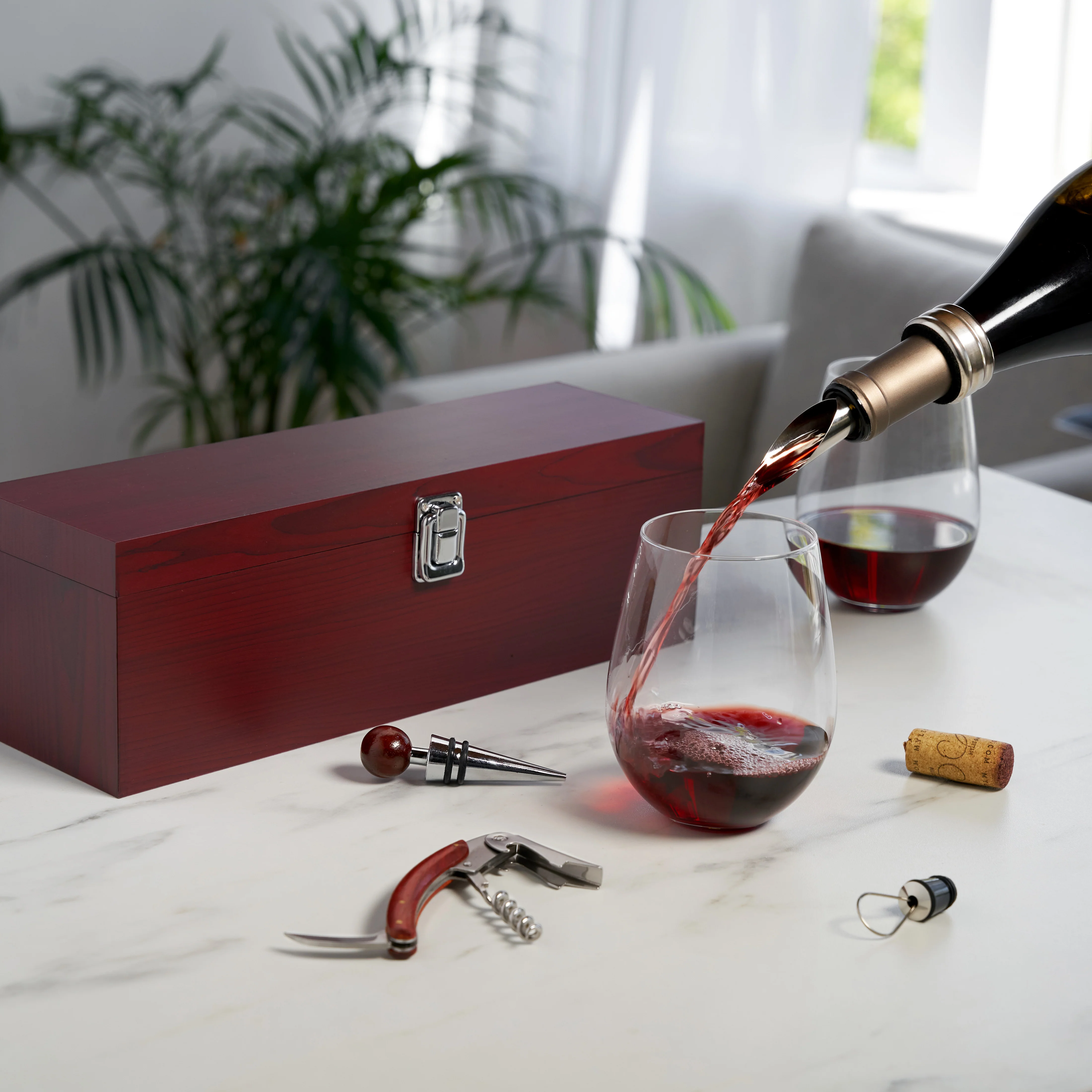 Cherry Single Bottle Box & Wine Tool Gift Set - Image 5