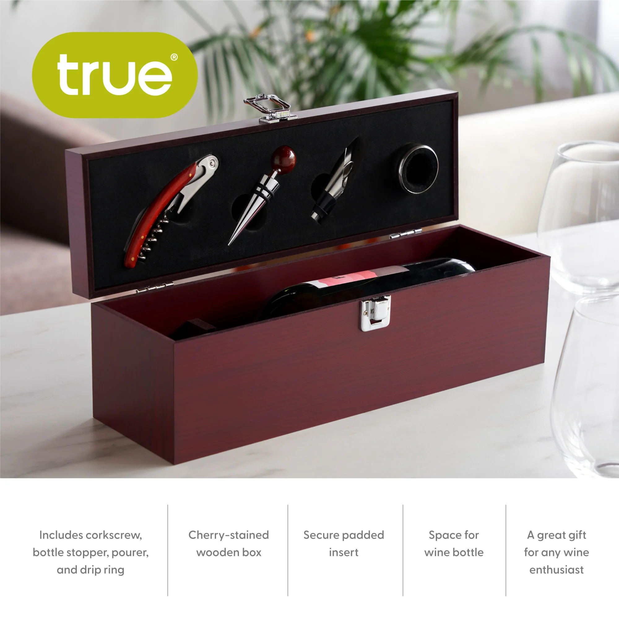 Cherry Single Bottle Box & Wine Tool Gift Set - Image 6