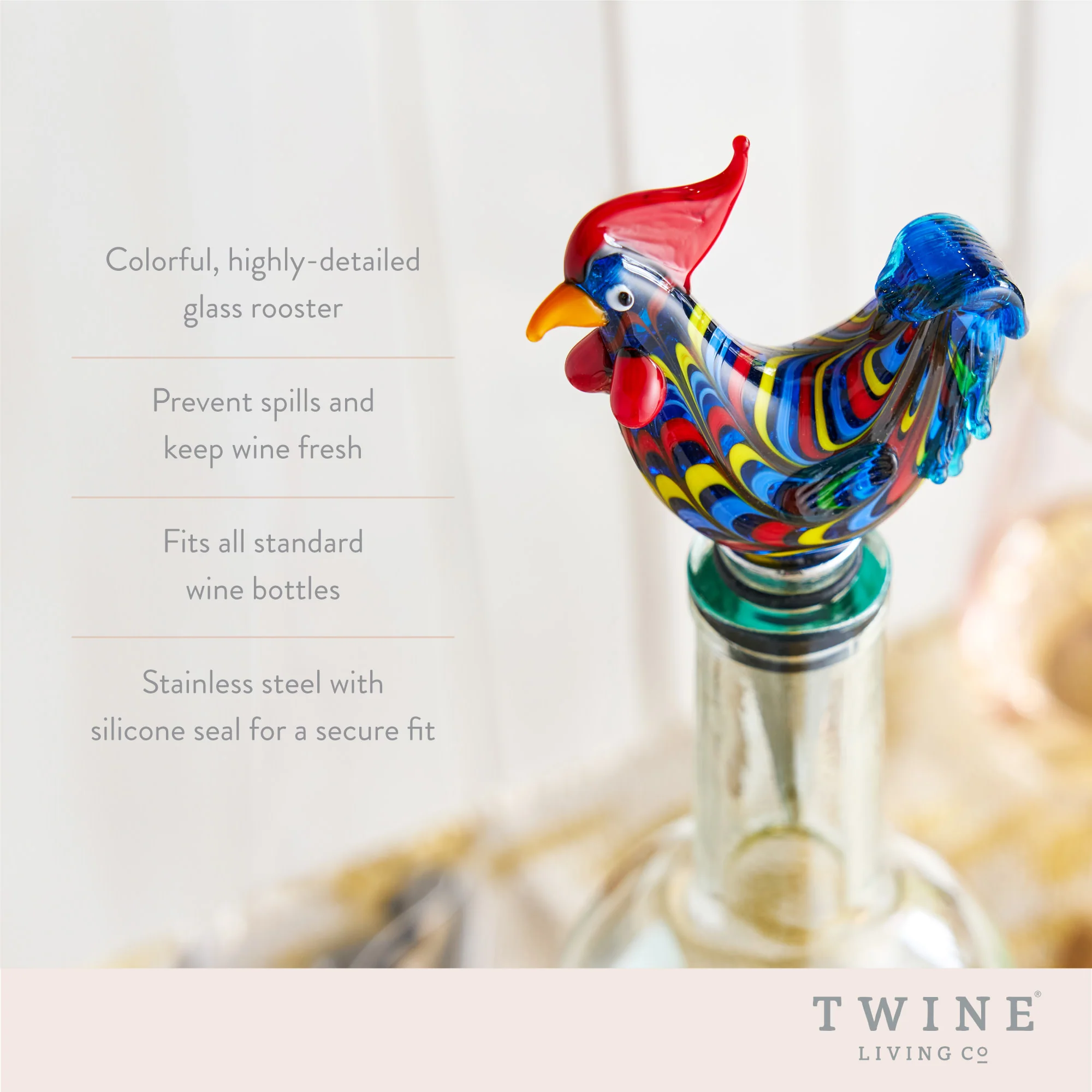 Rooster Glass Bottle Stopper - Image 5