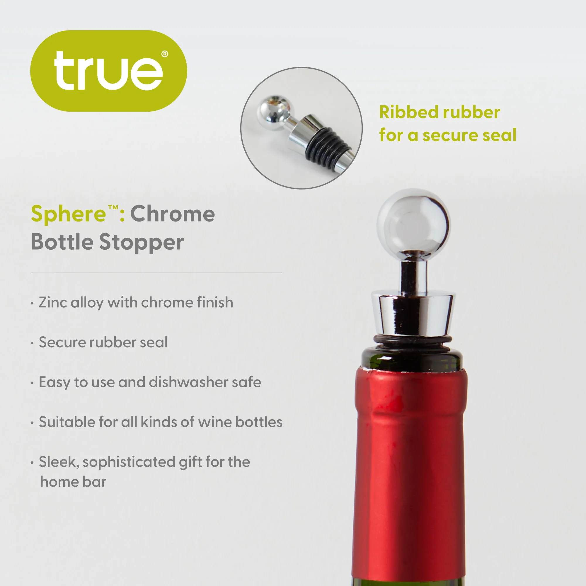 Sphere Zinc Alloy Bottle Stopper in Chrome - Image 5