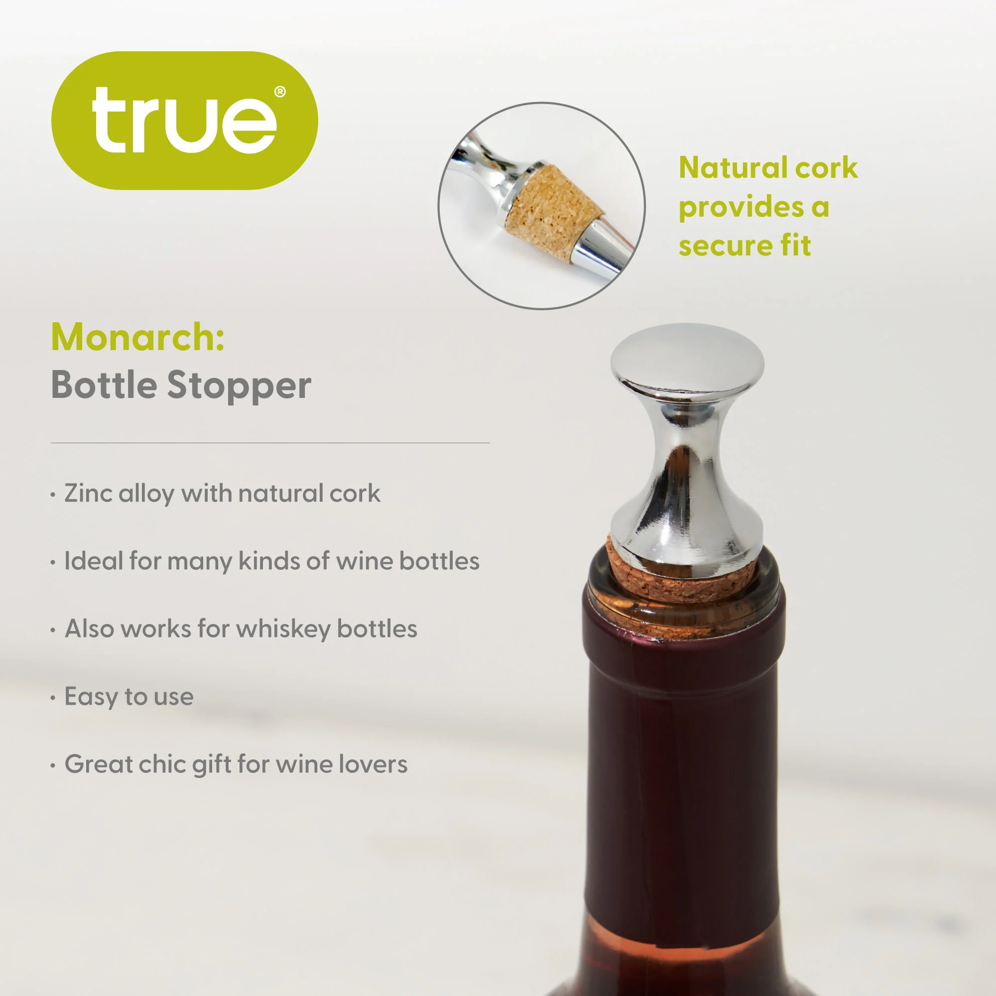 Monarch Chrome & Cork Bottle Stopper - Image 5