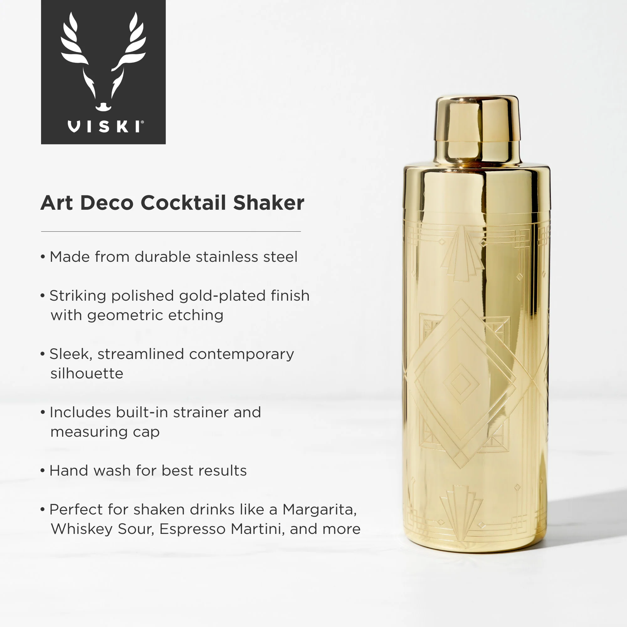 Art Deco Cocktail Shaker in Gold - Image 6