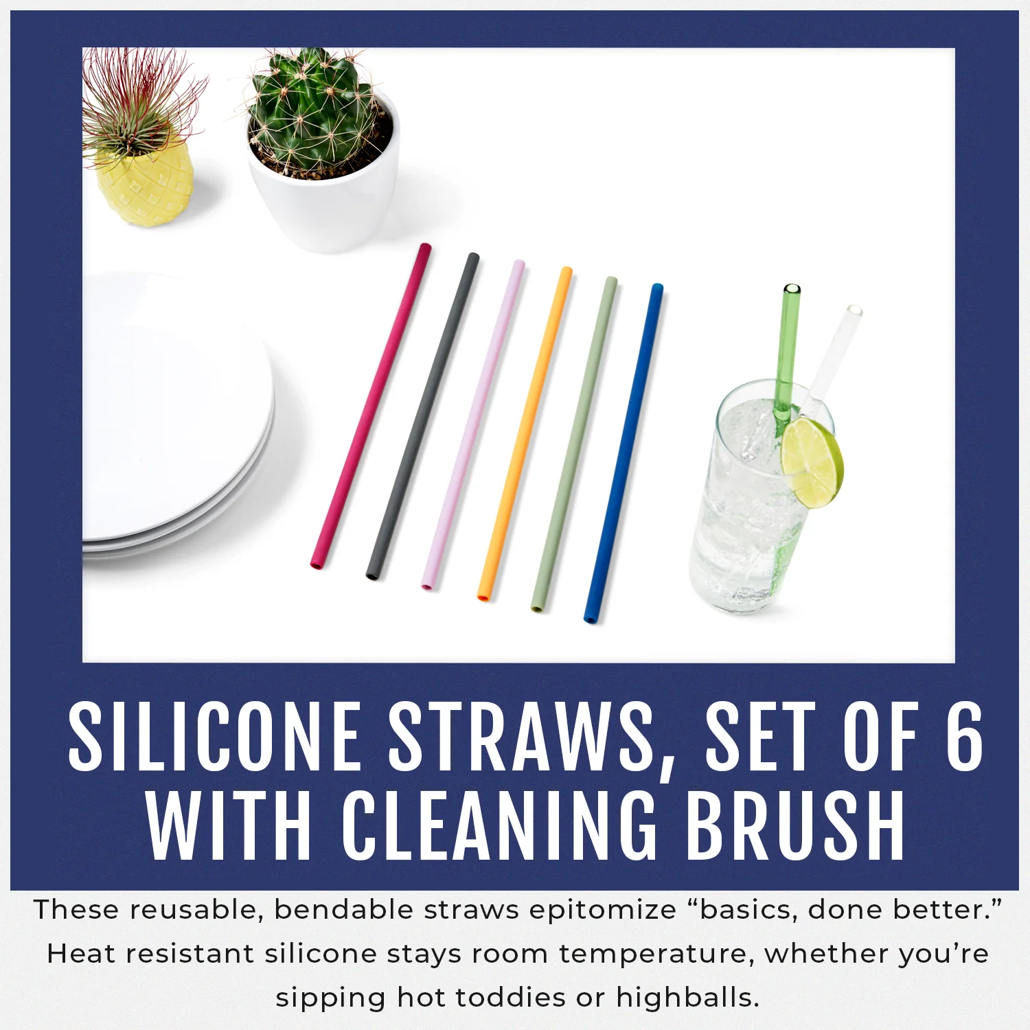 Savoy Silicone Straws with Cleaning Brush, Set of 6 - Image 4