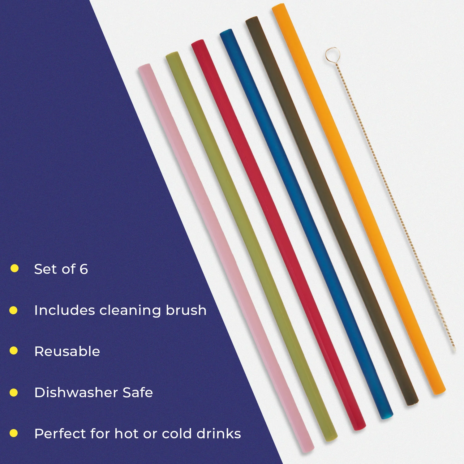 Savoy Silicone Straws with Cleaning Brush, Set of 6 - Image 6