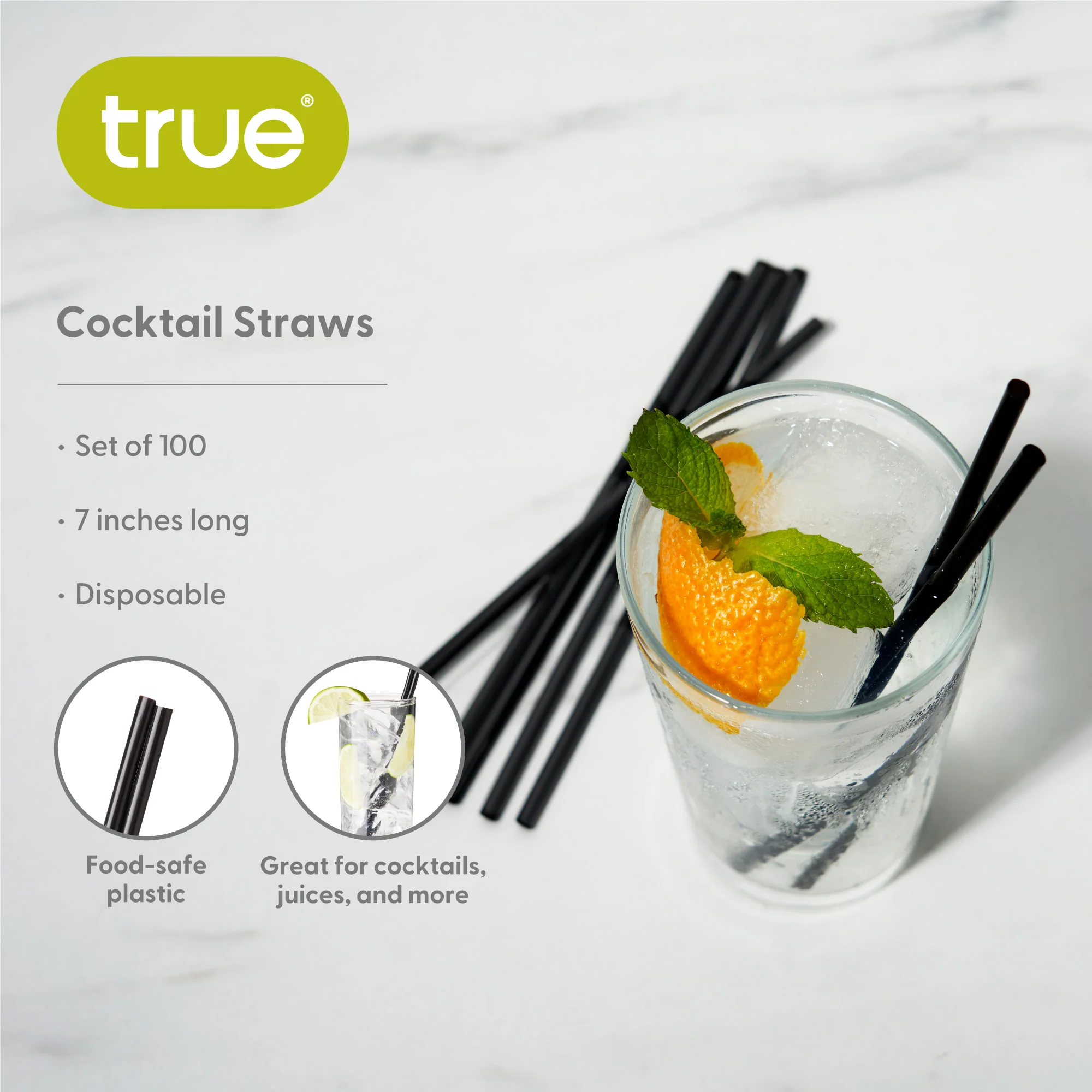 Party Cocktail Straws in Black, Set of 100 - Image 4