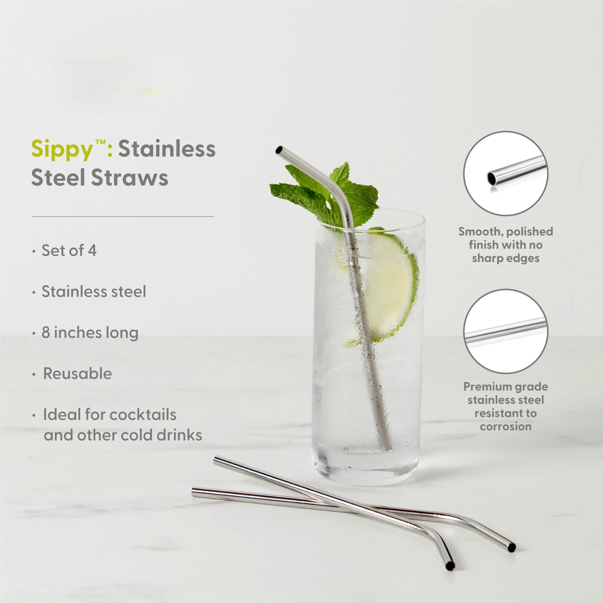 Sippy Stainless Steel Straws, Set of 4 - Image 3