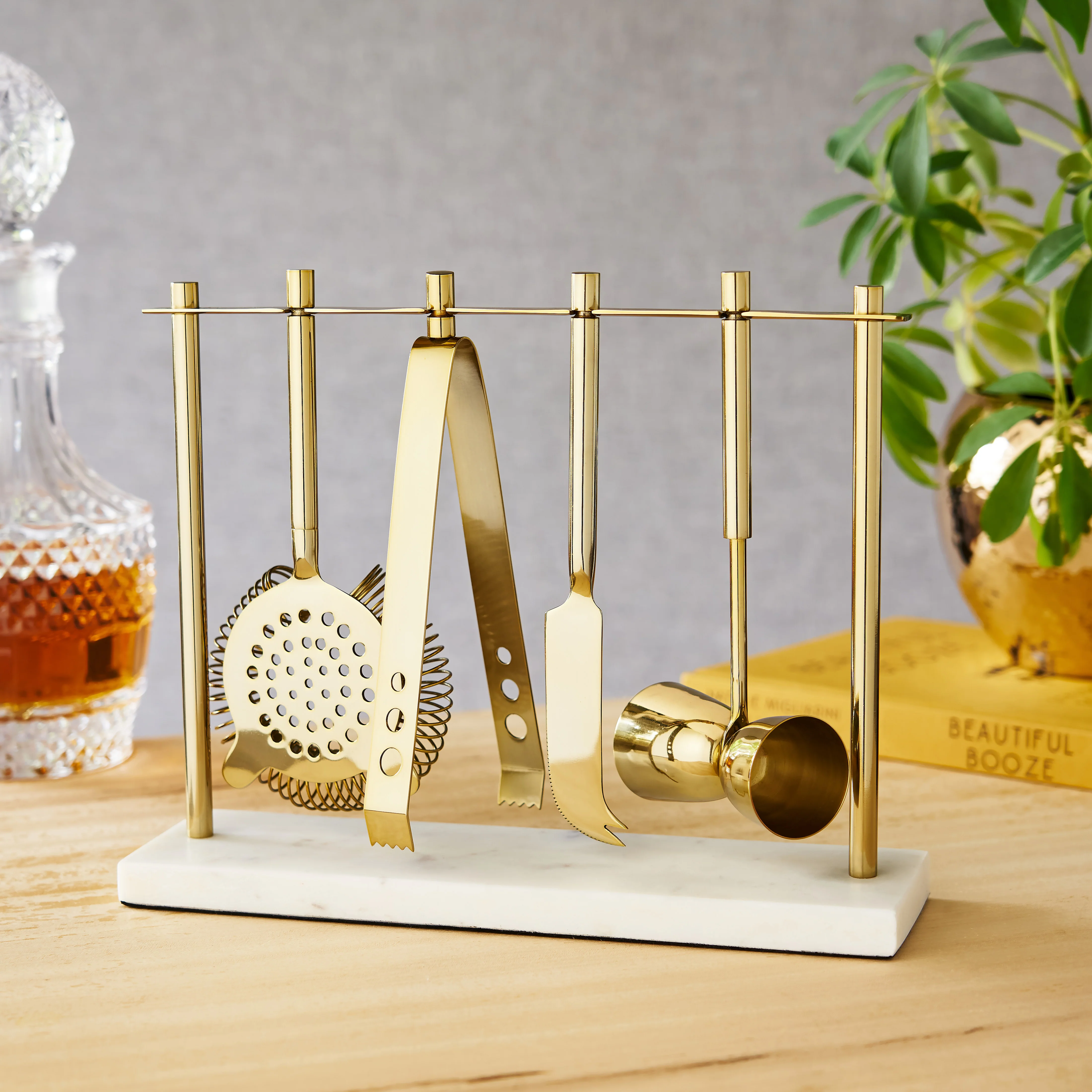 4-Piece Bar Tool Set in Gold with Marble and Stainless Steel Stand - Image 5