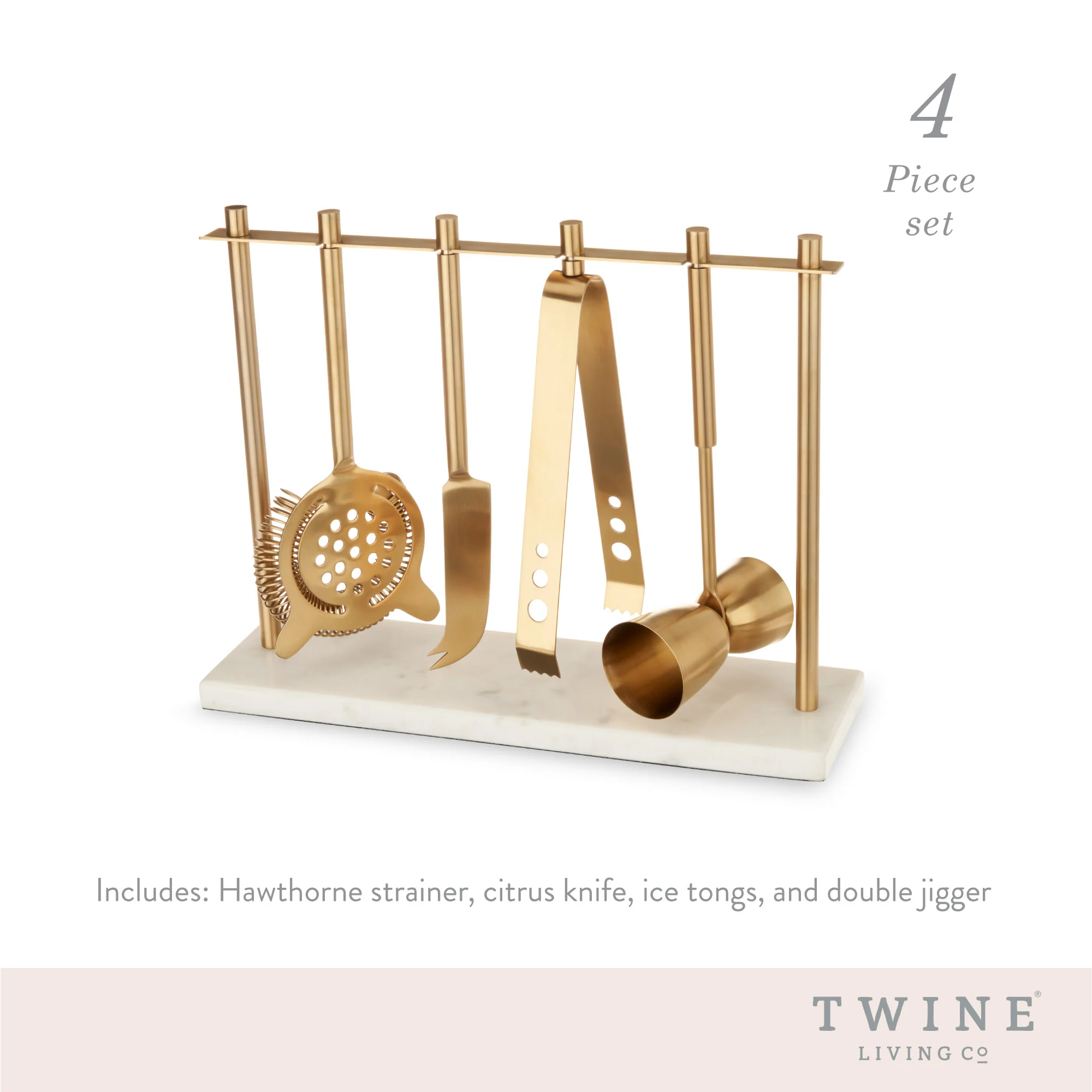 4-Piece Bar Tool Set in Gold with Marble and Stainless Steel Stand - Image 8
