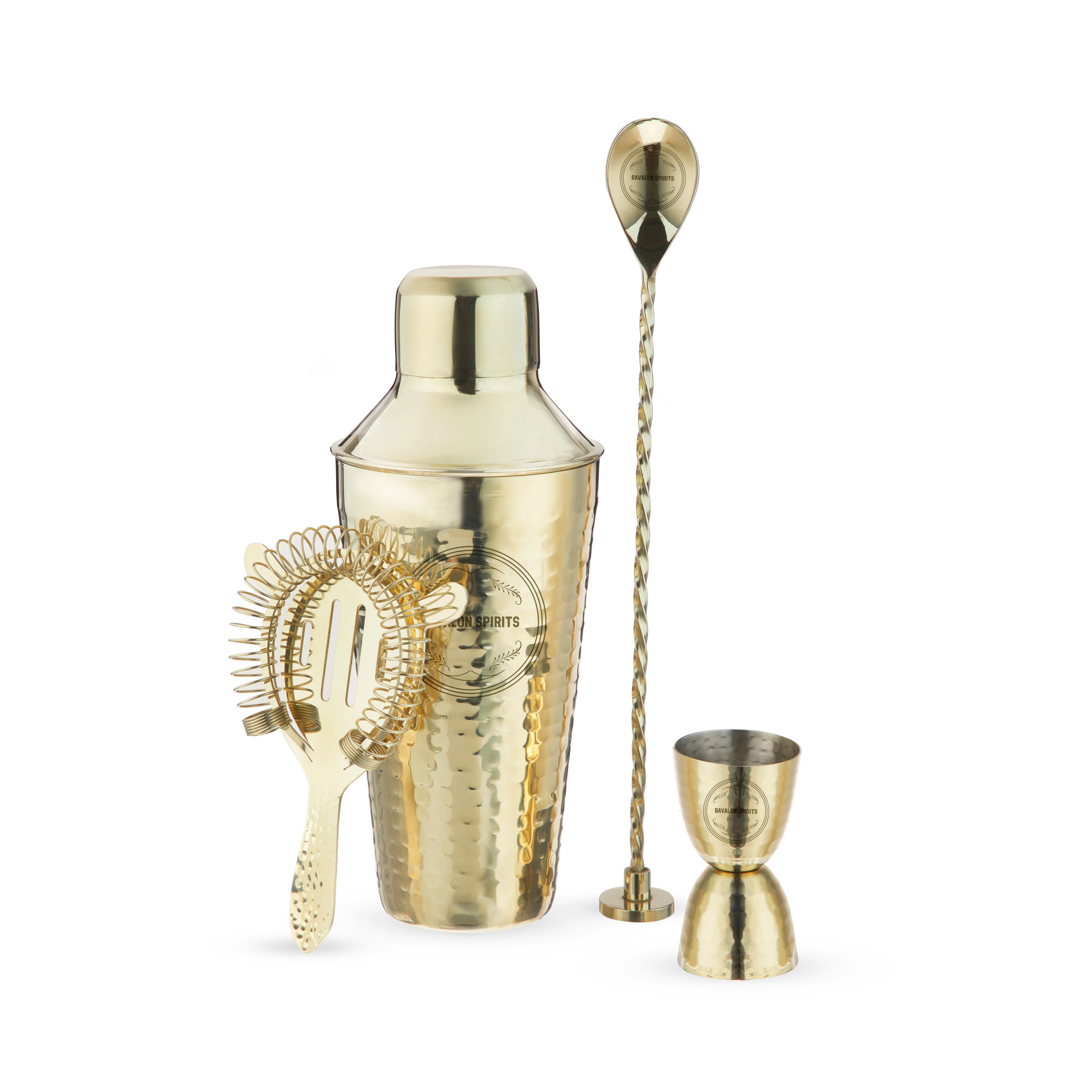 Hammered 4-Piece Barware Set in Gold - Image 4
