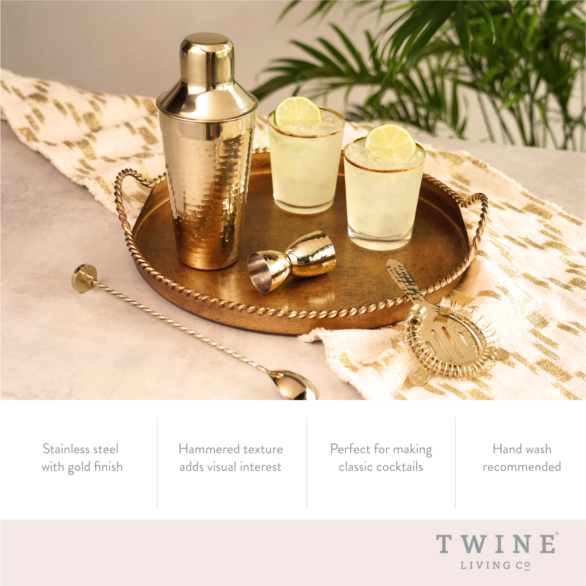 Hammered 4-Piece Barware Set in Gold - Image 7