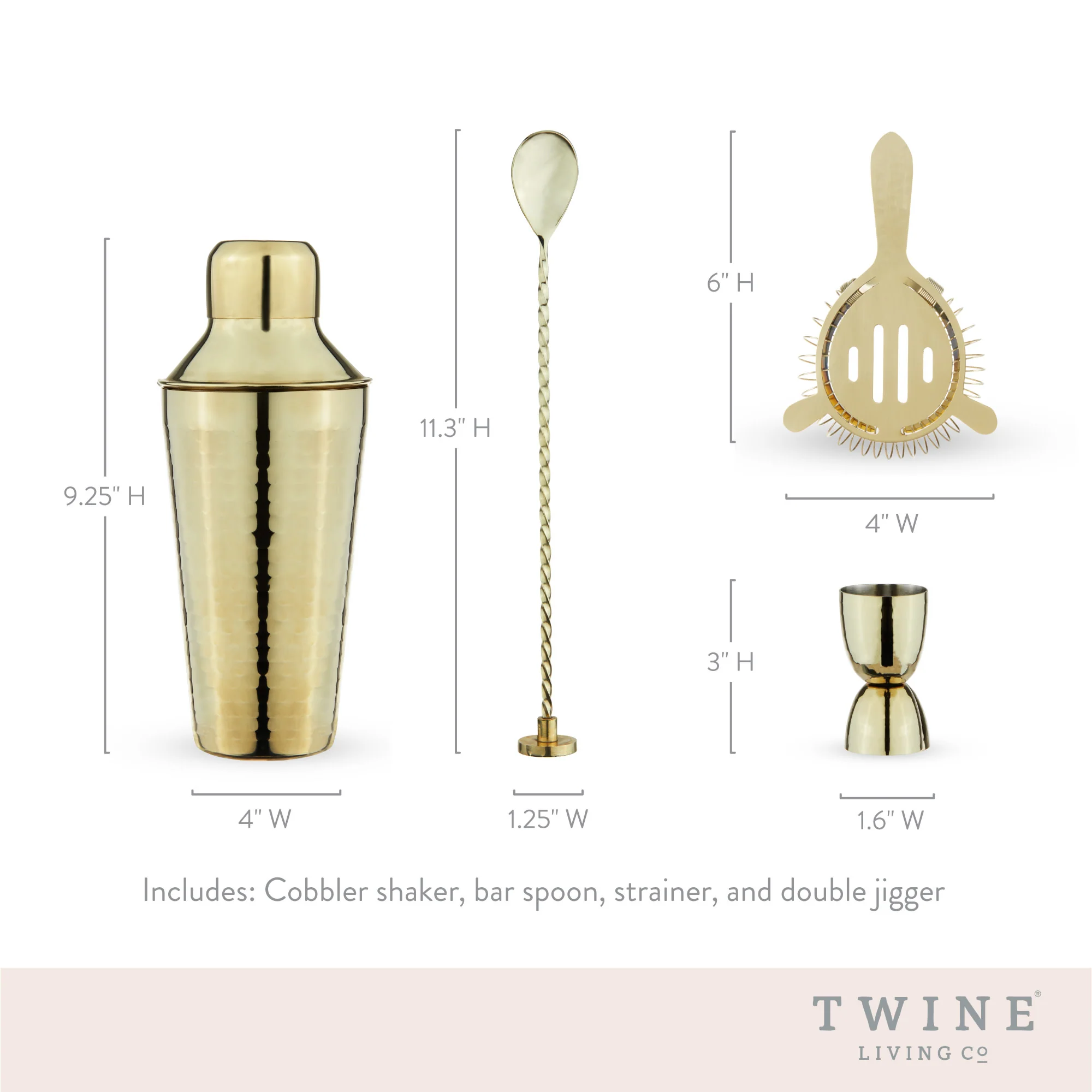 Hammered 4-Piece Barware Set in Gold - Image 8