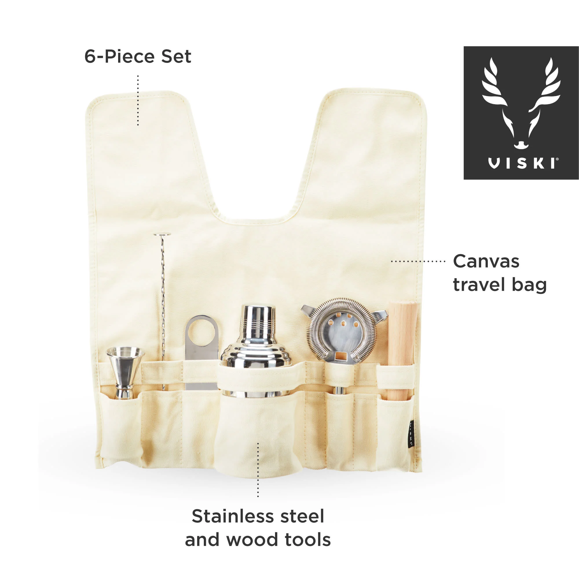 6-Piece Travel Barware Set in Stainless Steel with Canvas Bag - Image 7