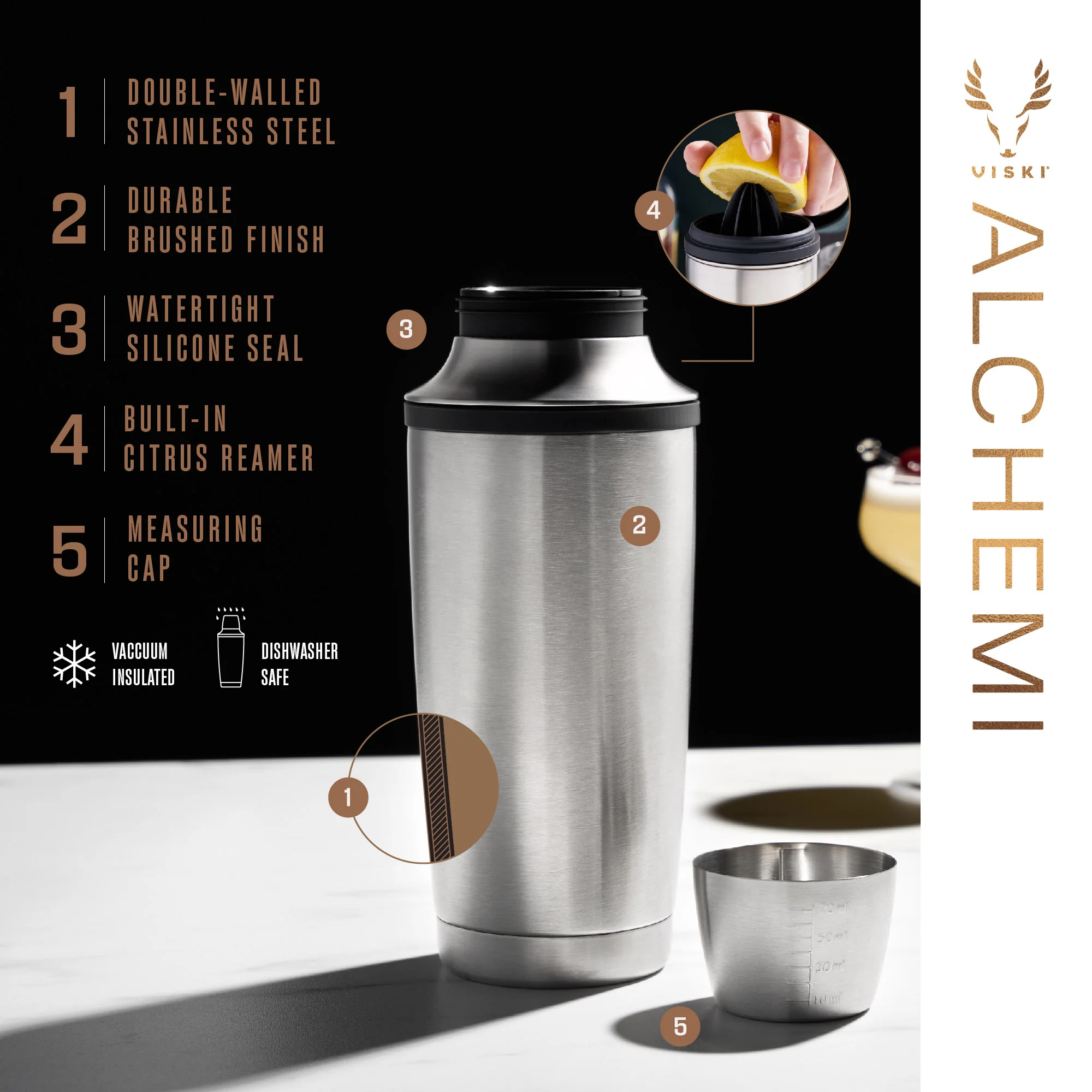 Alchemi Vacuum Insulated Cocktail Shaker in Stainless Steel - Image 7