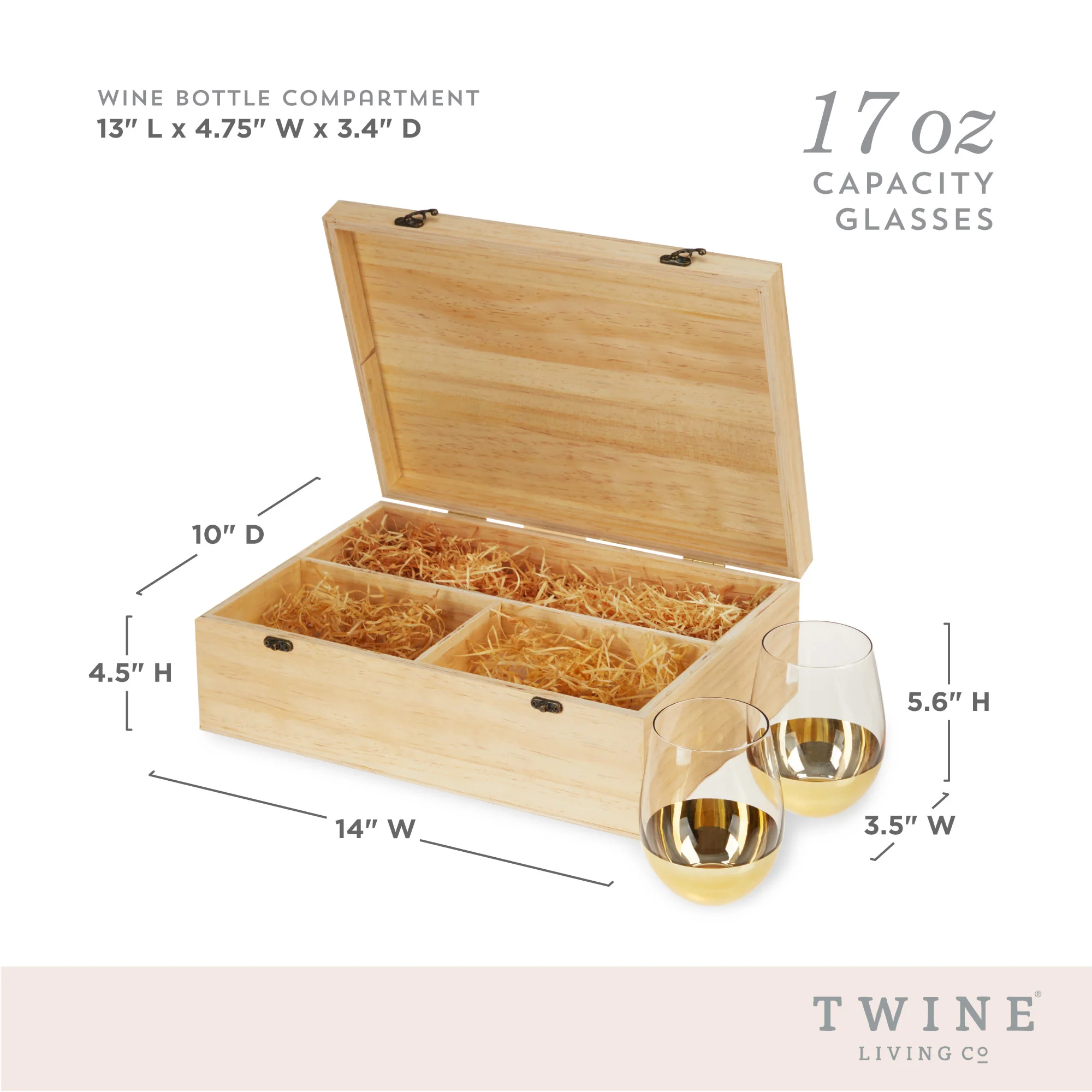 Single Bottle Wooden Wine Box with Two Stemless Wine Glass Set - Image 8