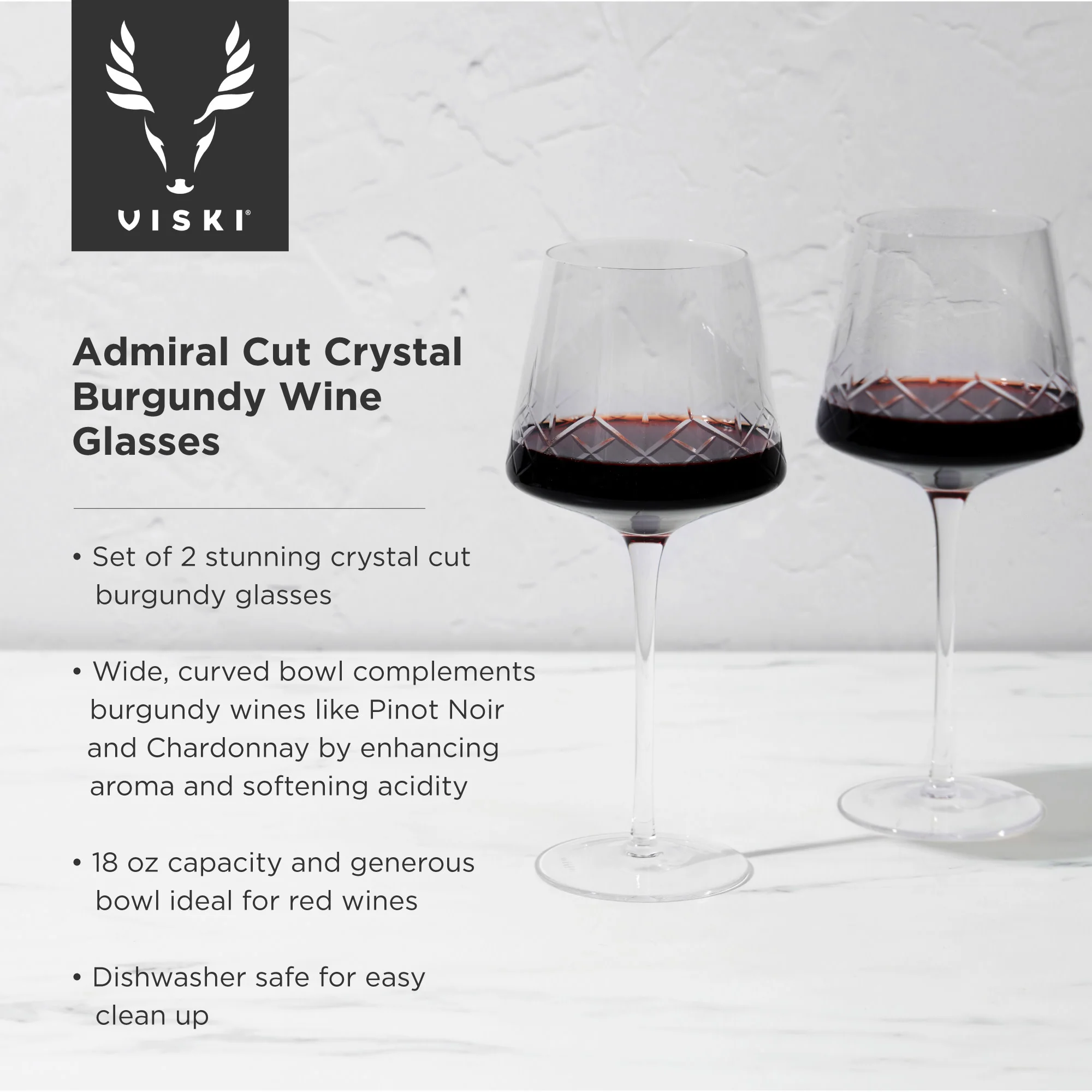 Admiral Crystal Burgundy Wine Glasses, Set of 2 - Image 6