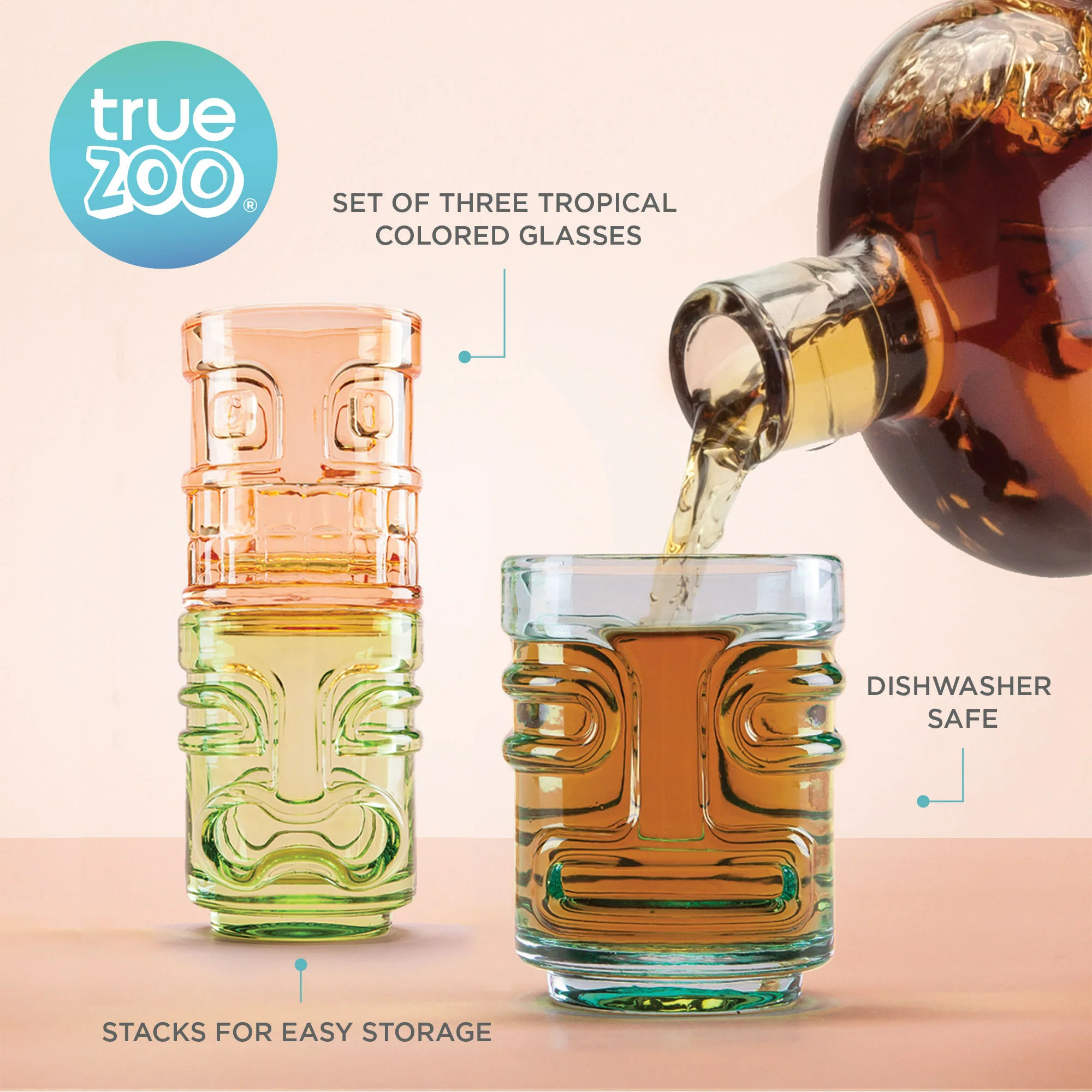 TrueZoo Tiki Trio Shot Glasses in Assorted Colors, Set of 3 - Image 6