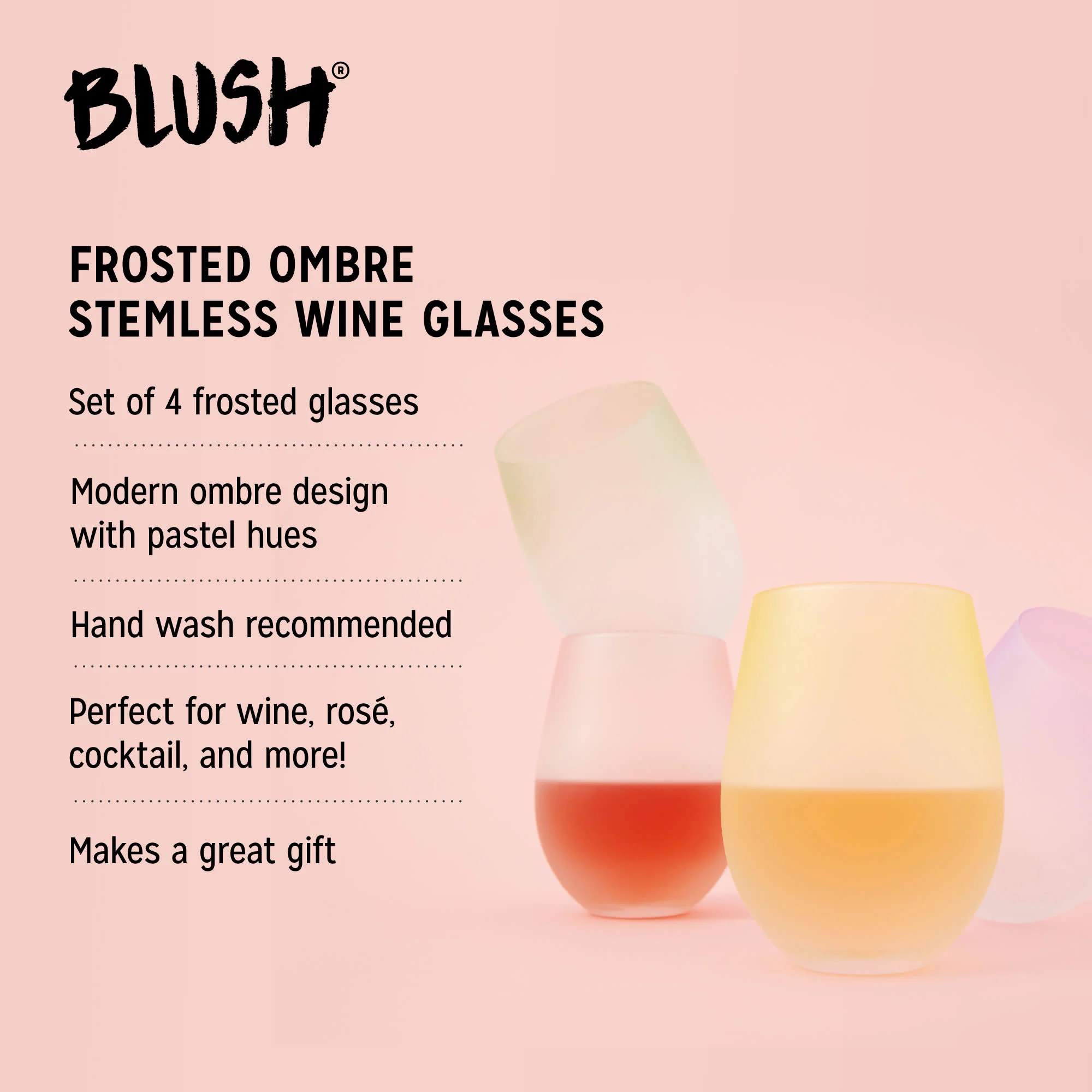 Frosted Ombre Stemless Wine Tumbler in Assorted Colors, Set of 4 - Image 5
