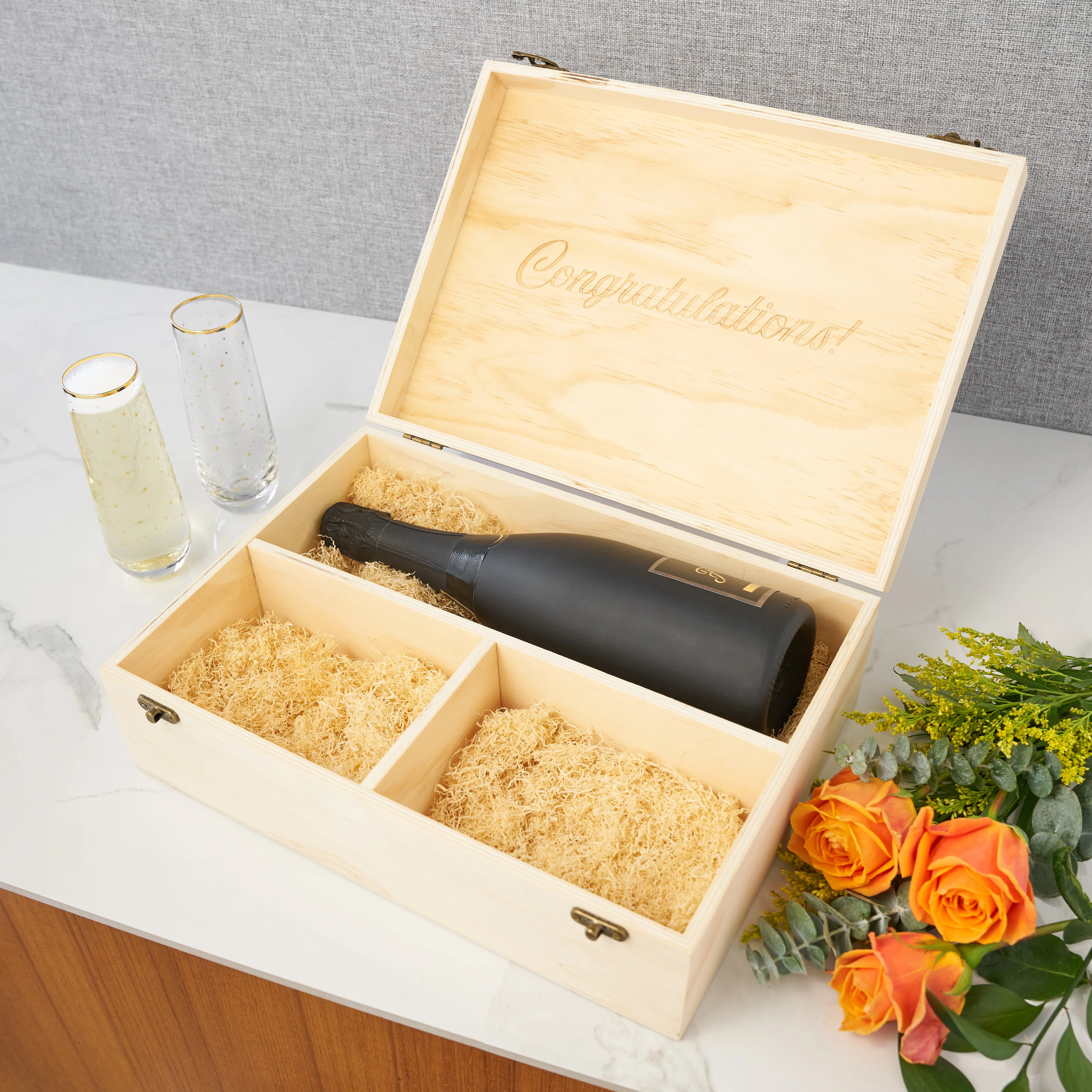 Celebrate Wood Champagne Box & Flutes Set - Image 5