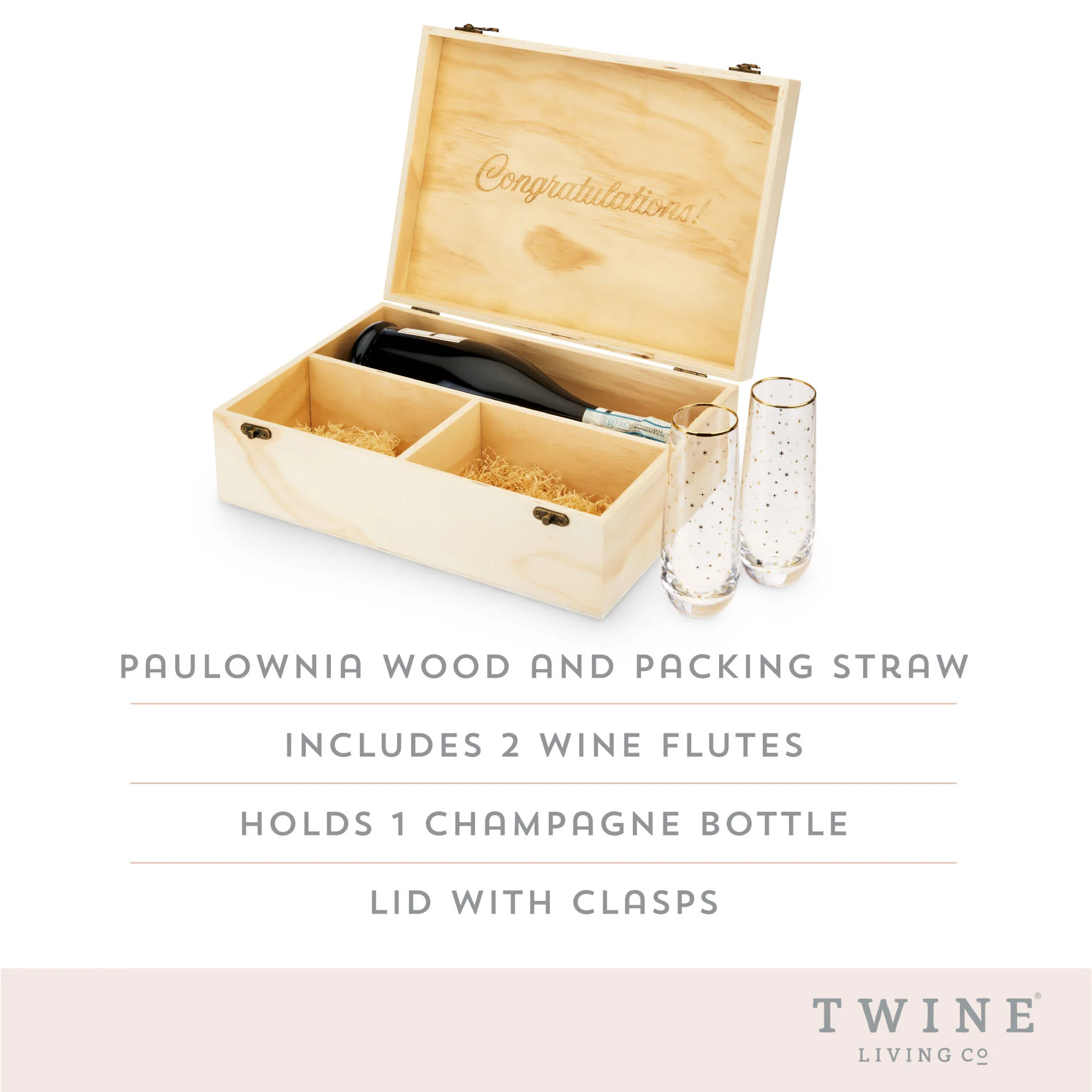 Celebrate Wood Champagne Box & Flutes Set - Image 6