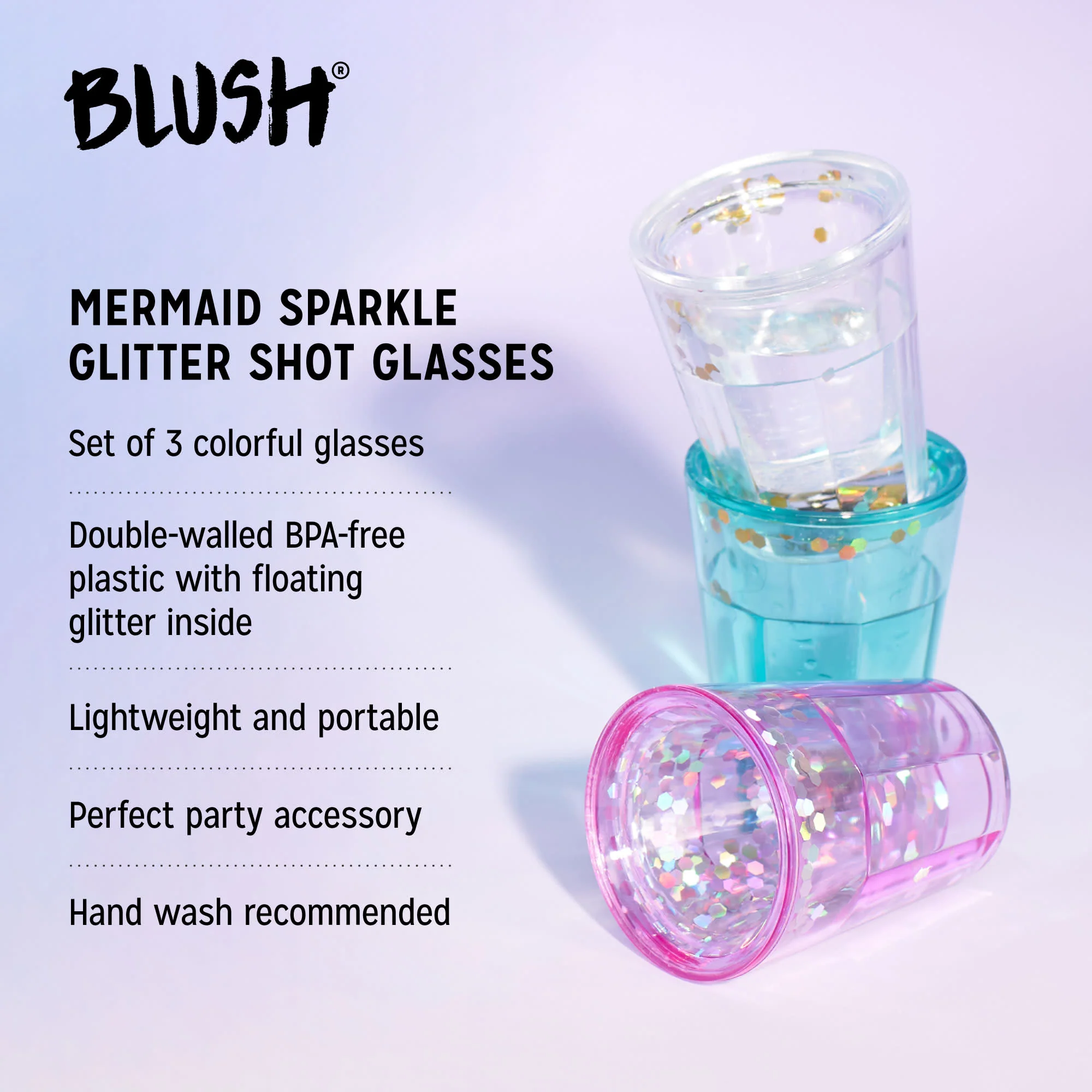 Mermaid Sparkle Glitter 1.5 oz Shot Glasses in Assorted Colors, Set of 3 - Image 6